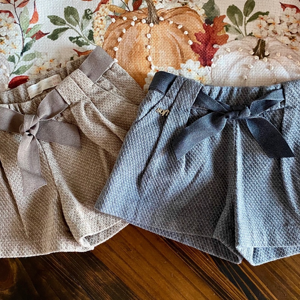 Zara Gray and Tan Paper Bag Waist Shorts